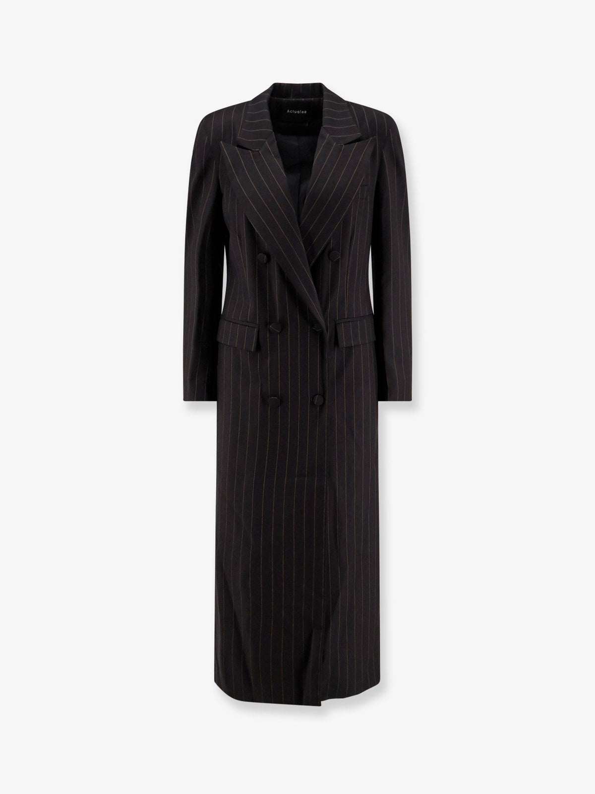ACTUALEE: Double-breasted pinstriped coat