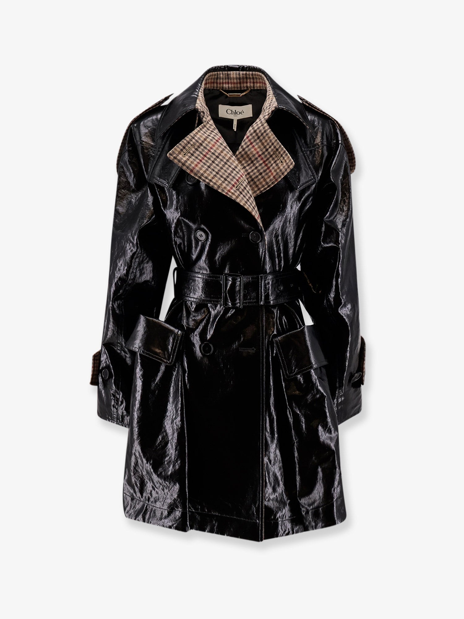 CHLOE':Coated linen trench with wool blend details