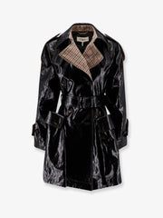 CHLOE':Coated linen trench with wool blend details