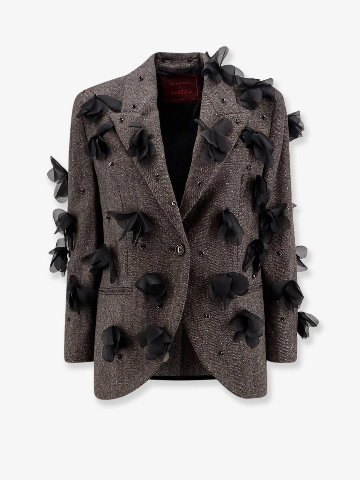 STELLA MAXWELL X MARELLA: Wool blend blazer with rhinestones and flower patch