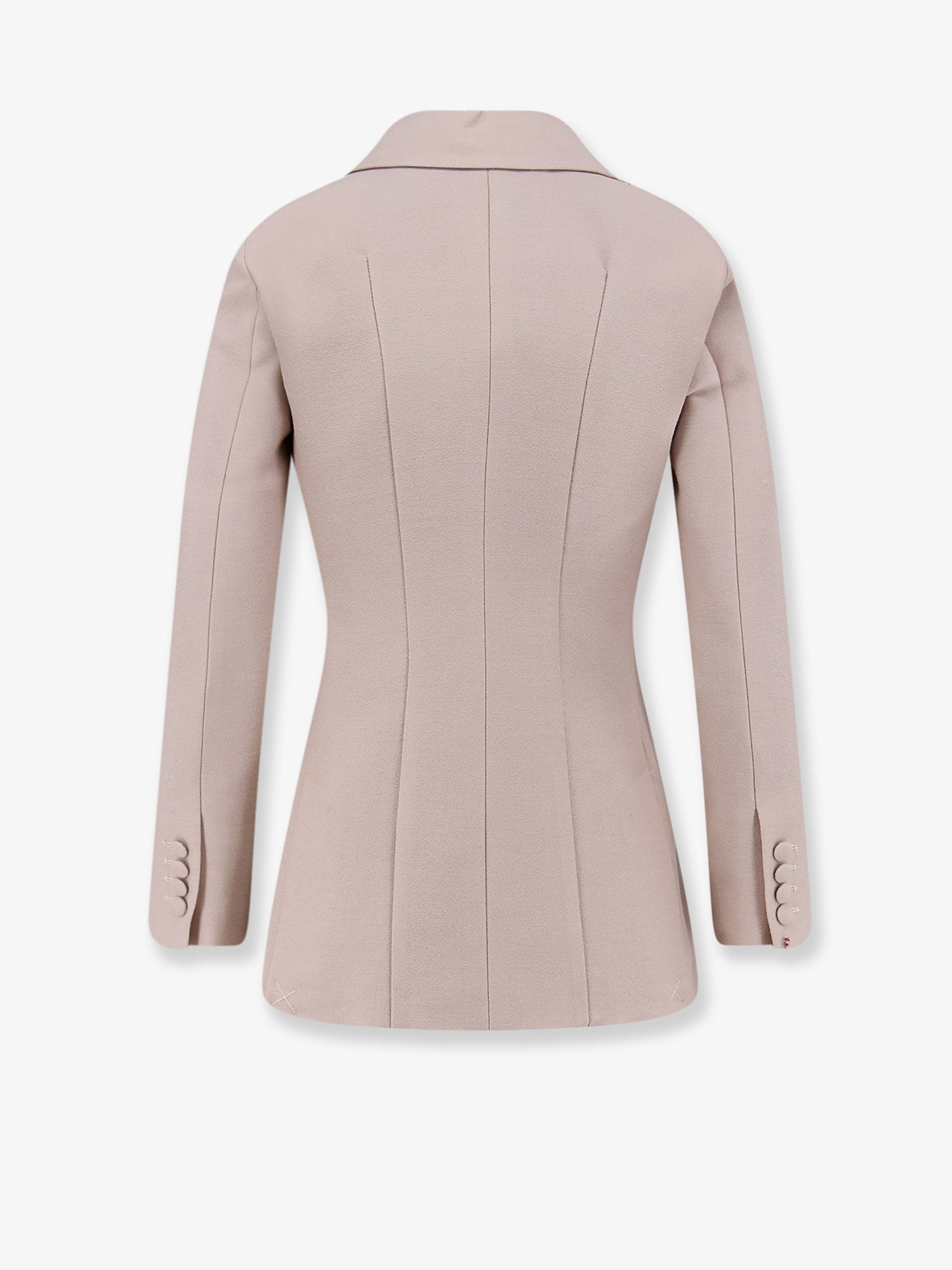 Double-breasted wool blend blazer with satin profiles