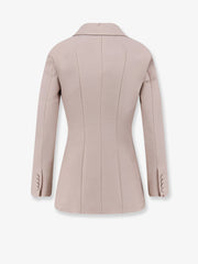 Double-breasted wool blend blazer with satin profiles