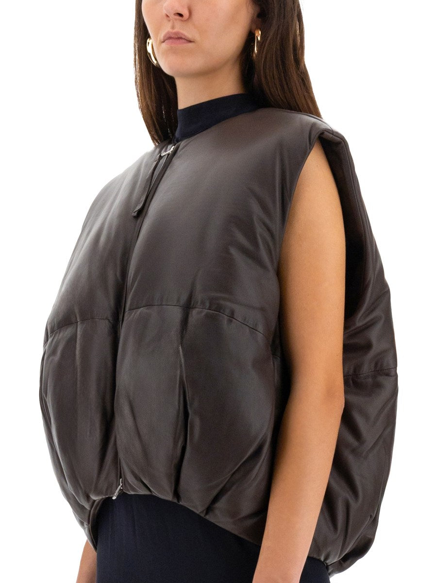 ALYSI:  LEATHER "PUFFER" VEST
