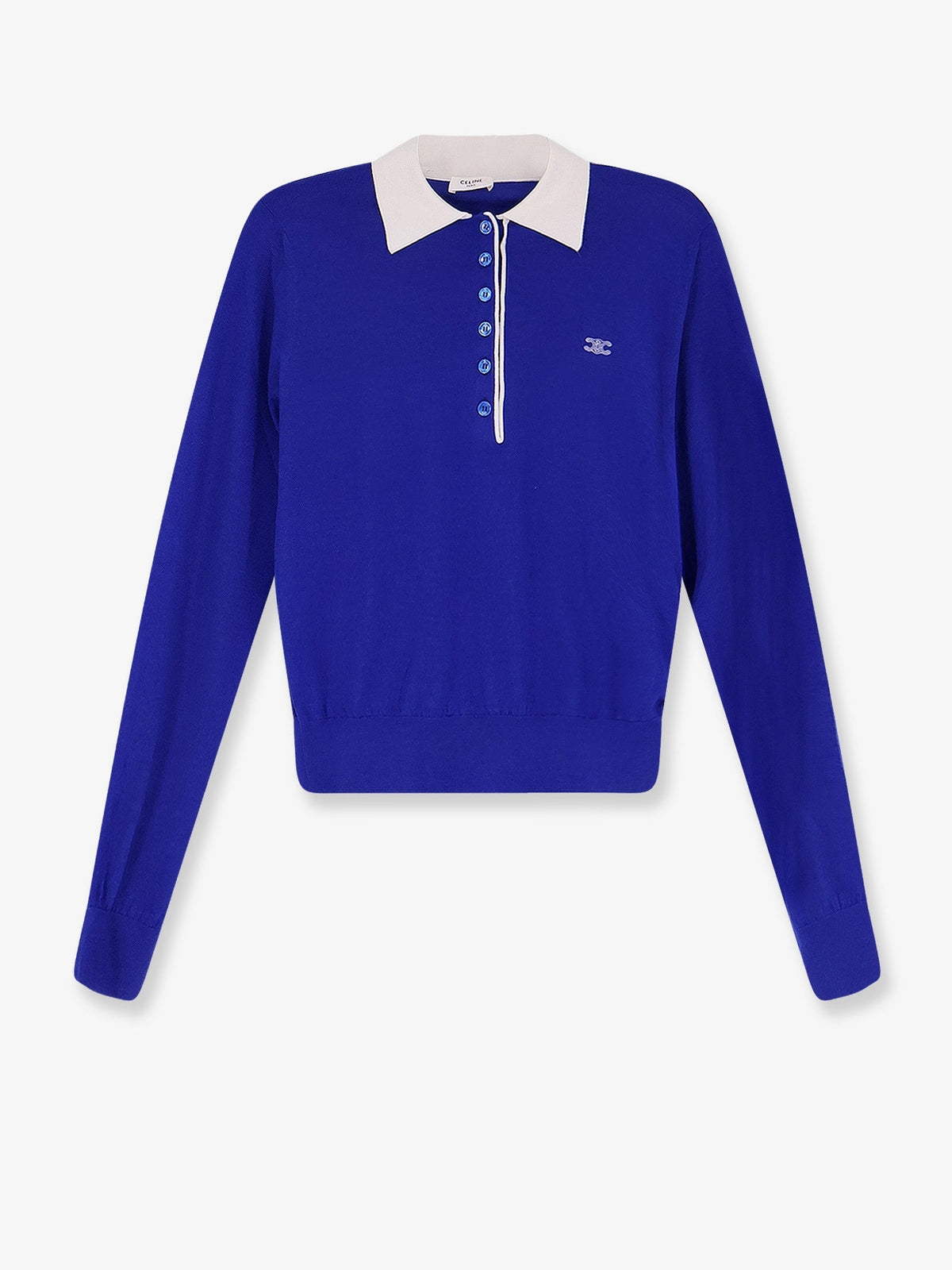CELINE: Cashmere and silk polo shirt with logo embroidery on the front